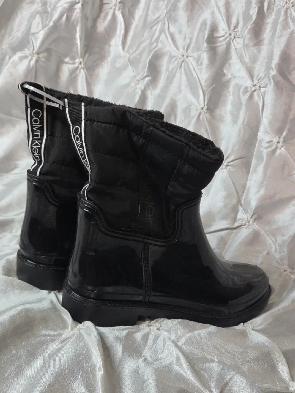 Calvin Klein Black Quilted Waterproof Ankle Rain Boots